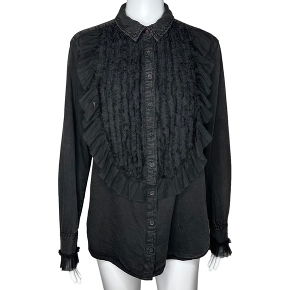 Pilcro Tulle Faded Black Collar Button Up Small - Picture 1 of 8